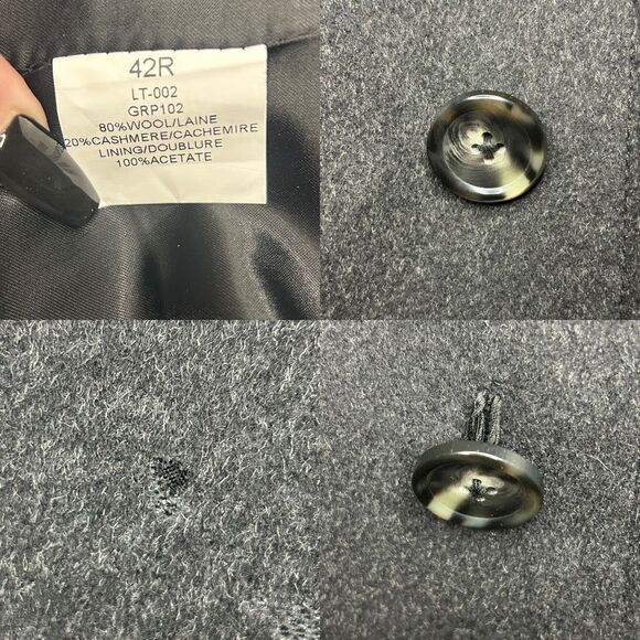 Black Brown 1826 Long Sleeve Gray Overcoat Size 42R Wool Cashmere Blend 3 Button - Picture 13 of 14